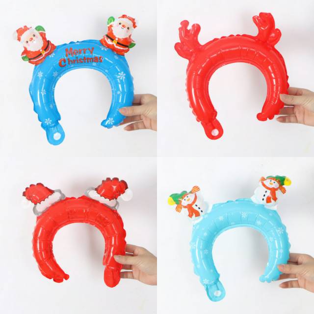 Balon Foil Bando Natal / Christmas Headband Ballon Santa Claus/Tanduk Rusa/Snowman/Topi Santa