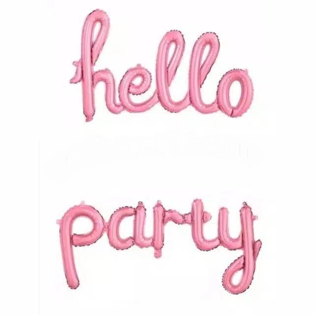 Balon Foil Huruf Latin hello party warna Baby Pink / Silver Glitter