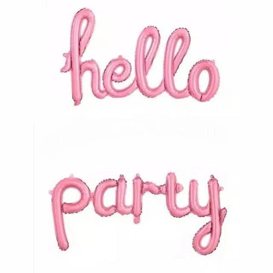 Balon Foil Huruf Latin hello party warna Baby Pink / Silver Glitter