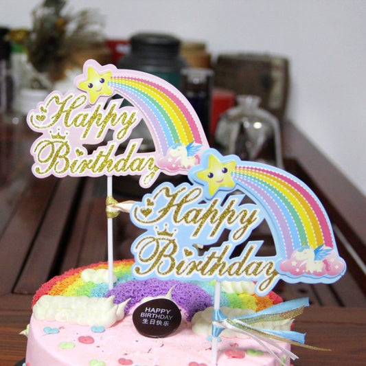 Cake Topper / Topper Kue HBD / Happy Birthday Rainbow Star Unicorn