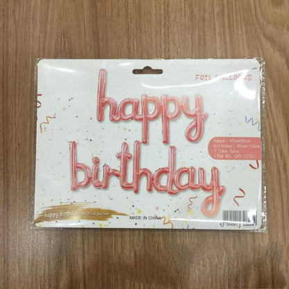 Balon Foil Happy Birthday Set Latin Kecil Warna Gold, Silver, Rose Gold, Pink Fanta, Biru Tua