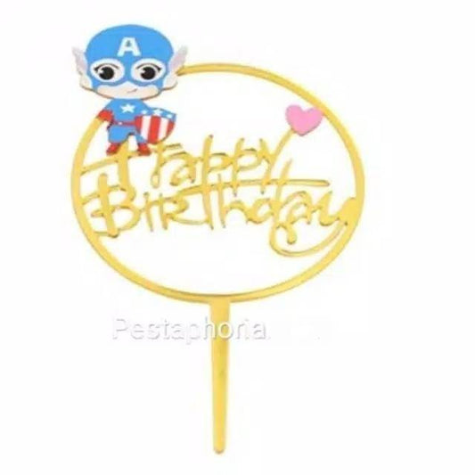 Cake Topper Acrylic / Akrilik Happy Birthday Captain America