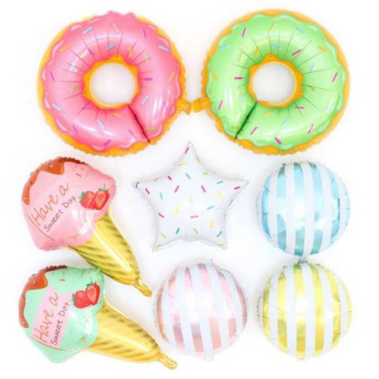 Balon Foil Donut, Ice Cream, Sprinkle Star, Stripe Round/Donat, Es Krim, Bintang Mesis, Bulat Strip