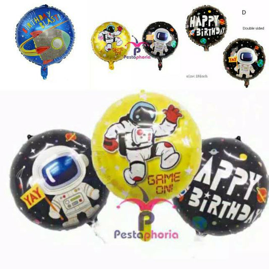 Balon Foil Bulat HBD / Happy Birthday Astronot Size 45 cm