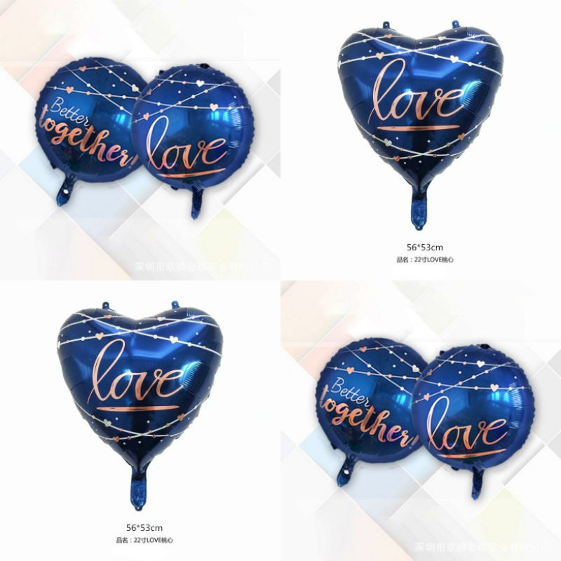 Balon Foil Bulat Love / Hati Biru Size 22 inch / 55 cm