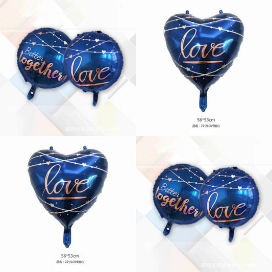 Balon Foil Bulat Love / Hati Biru Size 22 inch / 55 cm