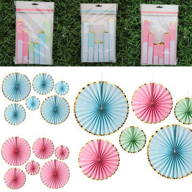 Paper Fan Dekorasi Set 6 in 1 List Gold