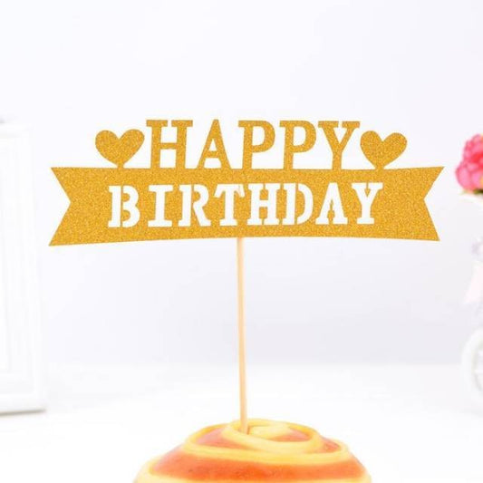 Cake Topper Happy Birthday Huruf Besar Love Warna Gold