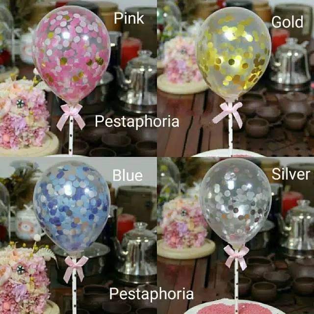 Cake Topper Balon Latex 5 inch isi Confetti u/ Hiasan Kue