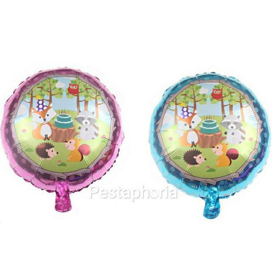 Balon Foil Bulat Hewan / Animal Fox & friends Size 45 cm