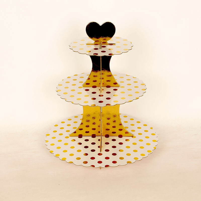 3 Tier Cupcake Stand / Cake Stand Gold Silver Polkadot Zigzag Star