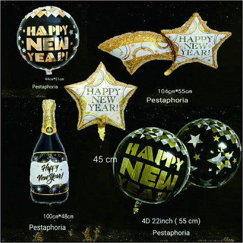 1 set Balon Foil Happy New Year / Dekorasi Tahun Baru isi 5 model