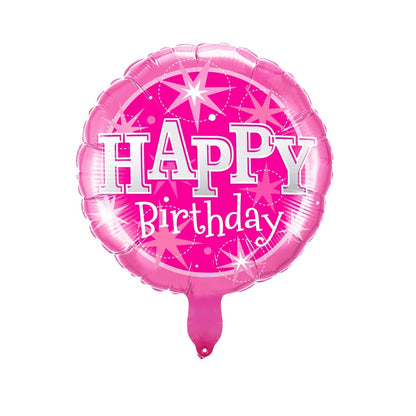 Balon Foil Bulat HBD / Happy Birthday Round Starburst Size 45 cm