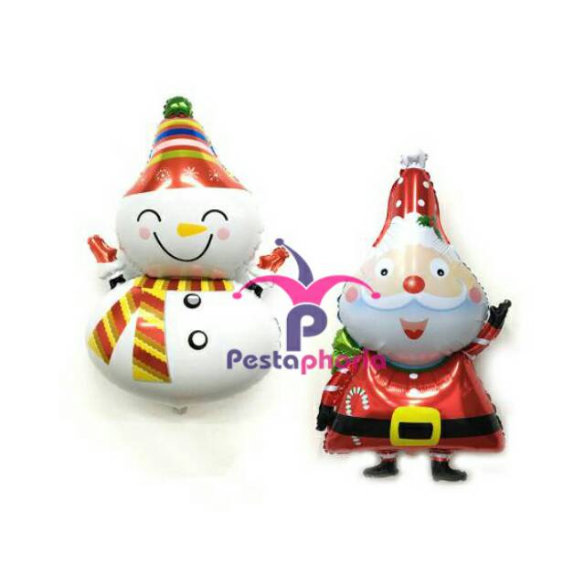 1 Set isi 5 item Balon Foil Natal Christmas Santa, Snowman, Candy Canes, Wreath