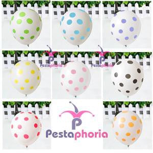 Balon Latex Warna Putih Polkadot/Dot Warna 12 inch 3,4 gram isi 100pcs