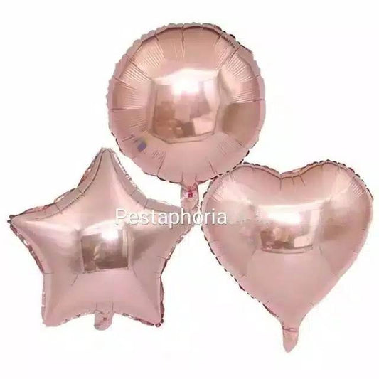 Balon Foil Rose Gold Size 10 inch / 25 cm, Hati/Love, Star/Bintang