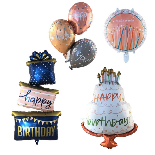Balon Foil Happy Birthday Cake Lilin / Gift Stacker Jumbo / Bulat Make A Wish / Triple Balon Sambung