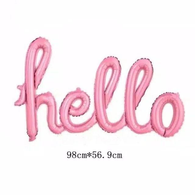 Balon Foil Huruf Latin hello party warna Baby Pink / Silver Glitter