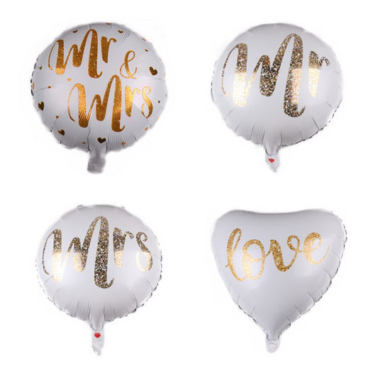 Balon Foil Bulat Mr / Mrs Glitter Gold /Hati Tulisan Love Glitter Gold Size 45 cm