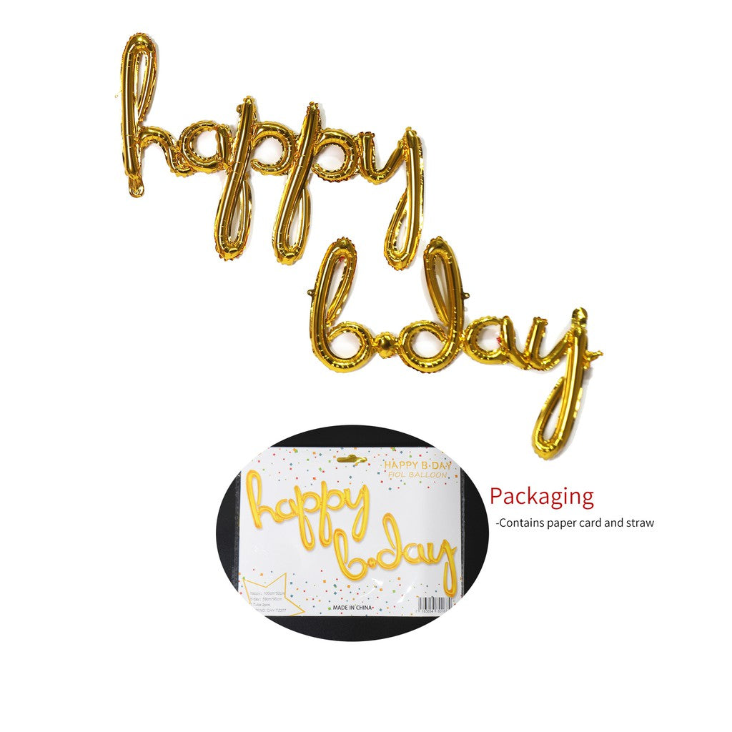 Balon Foil happy bday Set Latin Kecil Warna Gold, Silver, Rose Gold, Biru Tua,Pink Tua