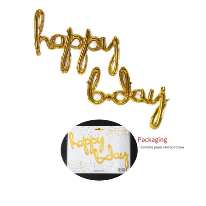 Balon Foil happy bday Set Latin Kecil Warna Gold, Silver, Rose Gold, Biru Tua,Pink Tua