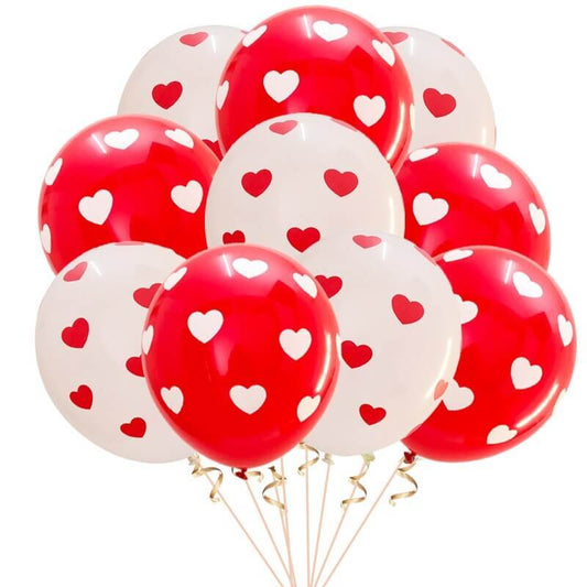 10 pcs Balon Latex / Lateks Heart Polka Merah Putih Size 12 inch