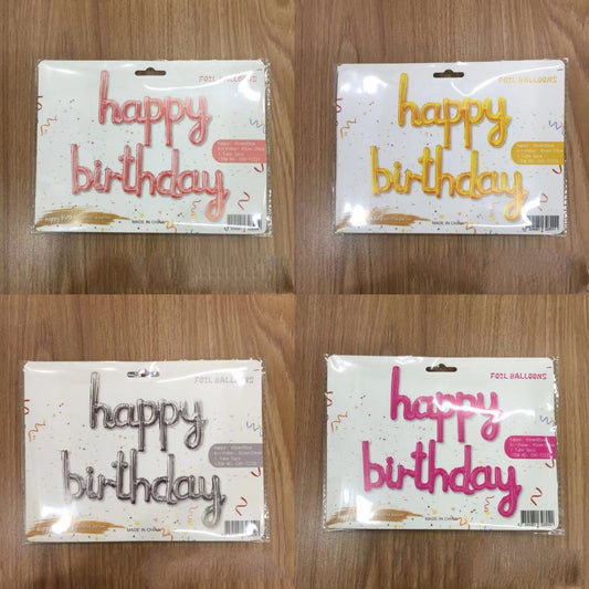 Balon Foil Happy Birthday Set Latin Kecil Warna Gold, Silver, Rose Gold, Pink Fanta, Biru Tua