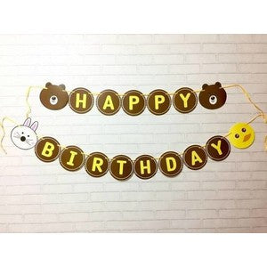 Bunting Flag / Banner Happy Birthday Line Brown