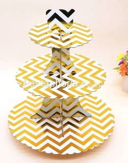 3 Tier Cupcake Stand / Cake Stand Gold Silver Polkadot Zigzag Star