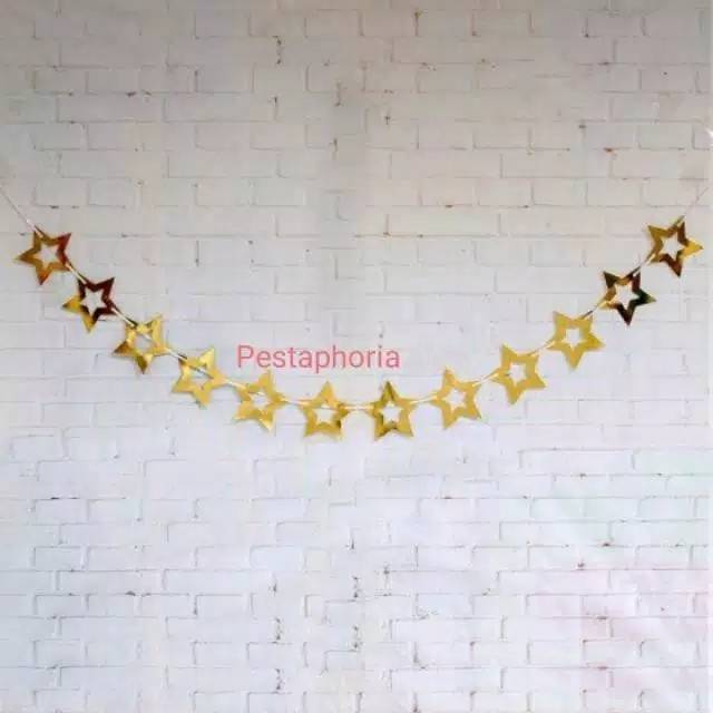 Hollow Star Party Garland Metalik