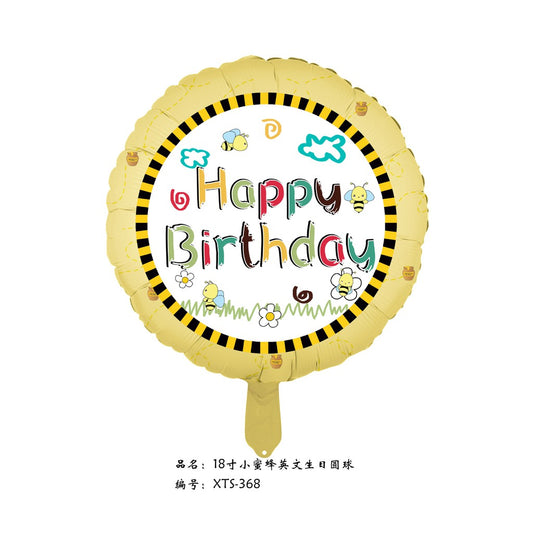 Balon Foil Bulat HBD Happy Birthday Bee Size 45 cm