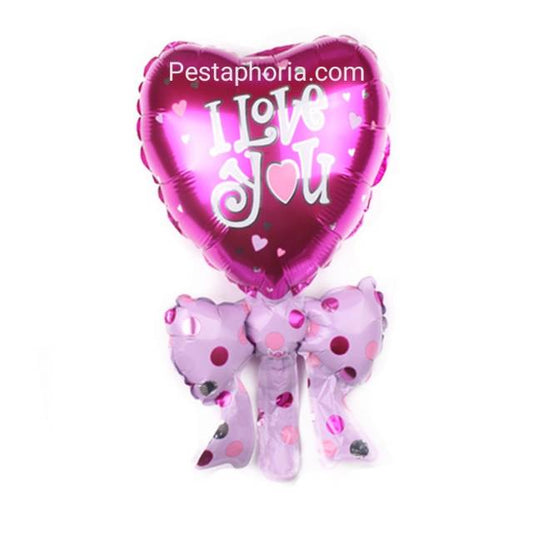 Balon Foil Buket Hati Pita Tulisan I Love  Size Mini Warna Pink