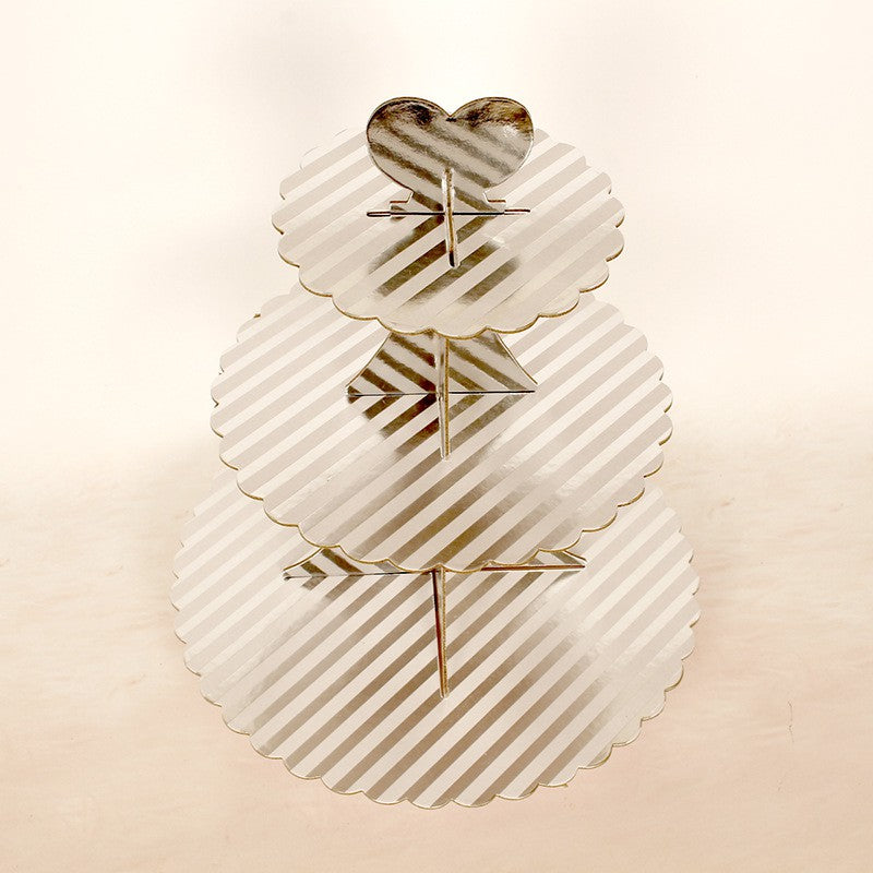3 Tier Cupcake Stand / Cake Stand Gold Silver Polkadot Zigzag Star
