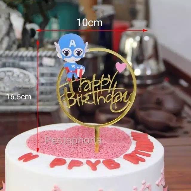 Cake Topper Acrylic / Akrilik Happy Birthday Captain America