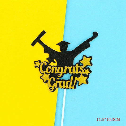 Cake Topper / Topper Kue Graduation / Congrats Grad Black Gold