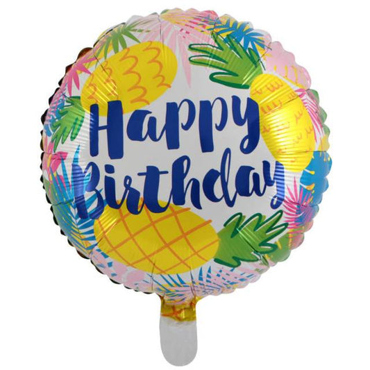 Balon Foil HBD Bulat Happy Birthday Pineapple/ Nanas Blue Size 45 cm