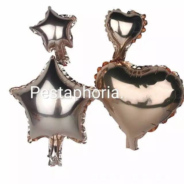 Balon Foil Hati/Love, Star/Bintang Size 10 inch / 25 cm Warna Champagne Gold