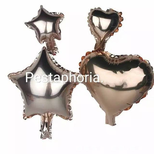 Balon Foil Hati/Love, Star/Bintang Size 5 inch / 13 cm Warna Champagne Gold