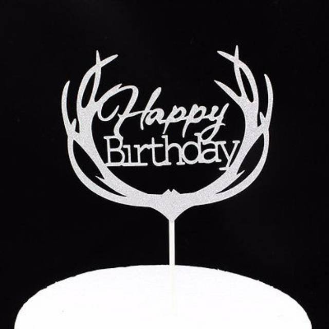 Cake Topper Happy Birthday Antlers Warna Silver