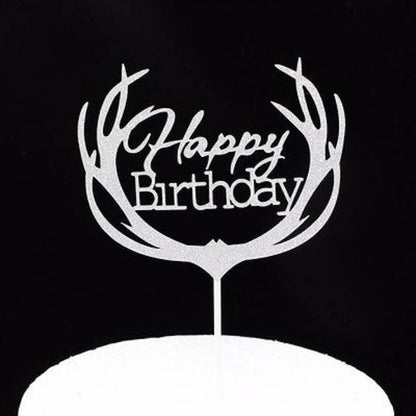 Cake Topper Happy Birthday Antlers Warna Silver