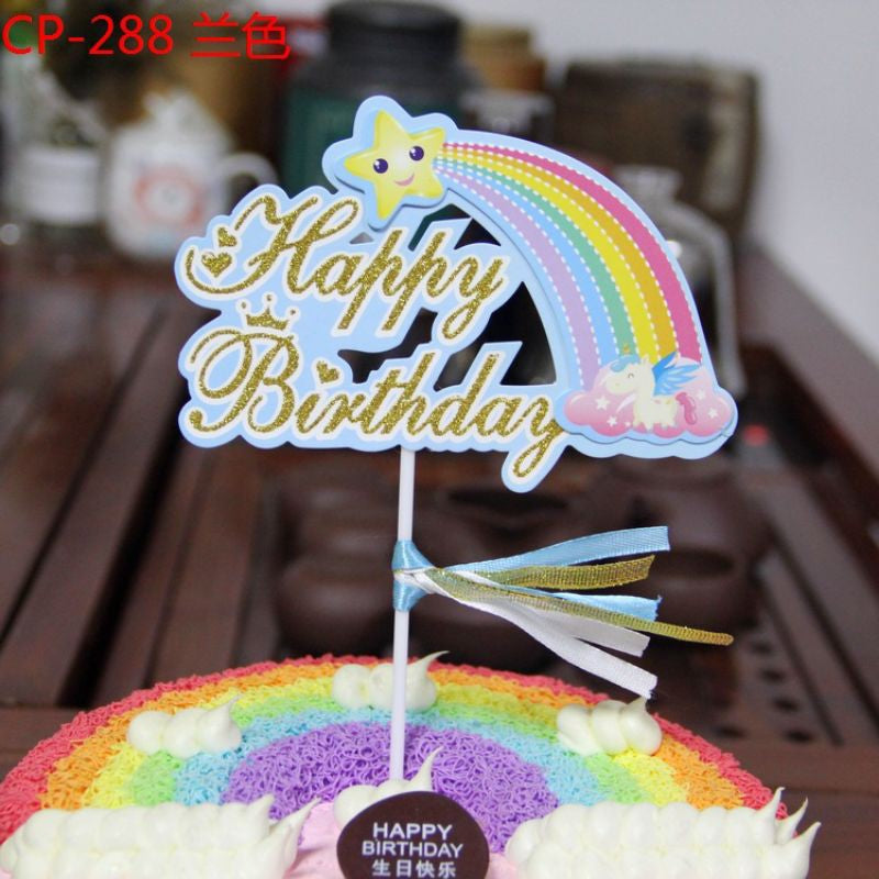 Cake Topper / Topper Kue HBD / Happy Birthday Rainbow Star Unicorn