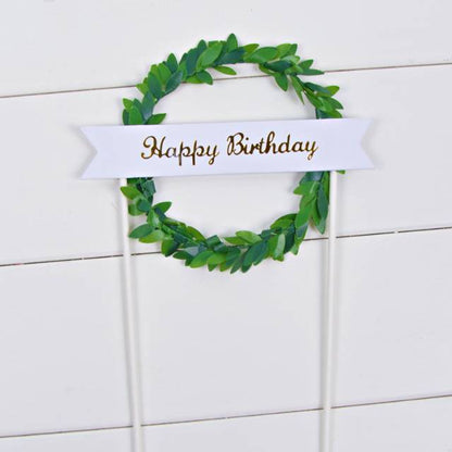 Cake Topper / Topper Kue HBD / Happy Birthday Round Leaf