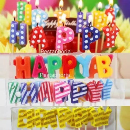 Lilin Ulang Tahun / Happy Birthday Candles Warna Warni Polkadot, Stripe, Polos