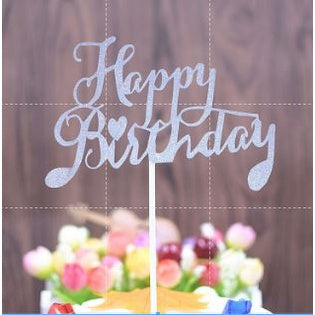 Cake Topper /Topper Kue HBD /Happy Birthday Huruf Besar, Latin Lurus, Pita, Swirly, Antlers Warna Gold Silver