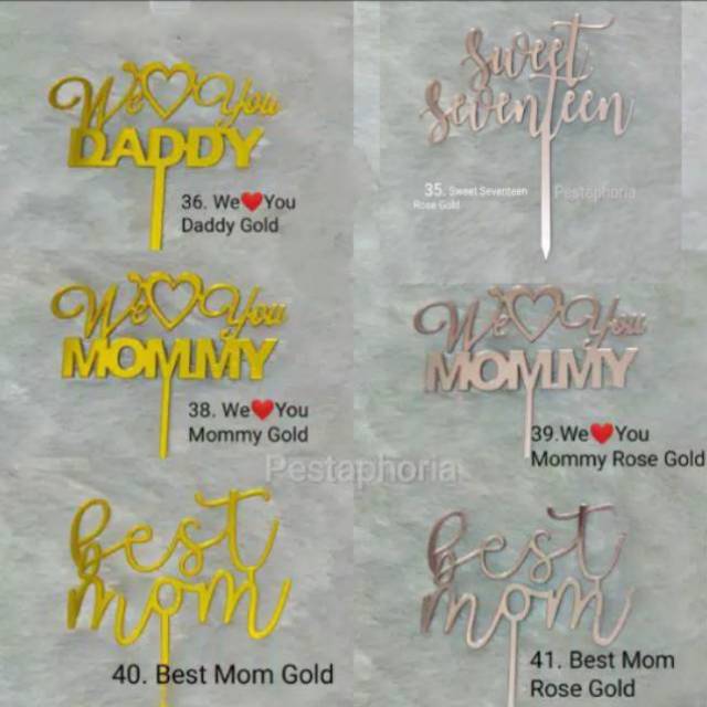 Cake Topper Acrylic / Topper Kue Akrilik Happy Mothers Day / Best Mom / We Love You Mommy / Daddy