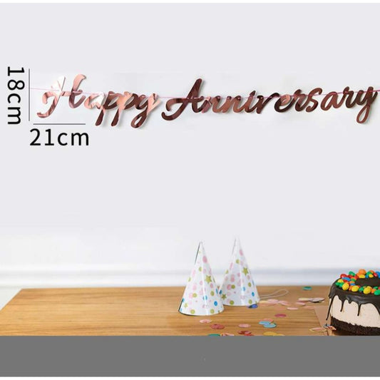 Banner Happy Anniversary Latin Laser Cut Sambung Warna Rose Gold