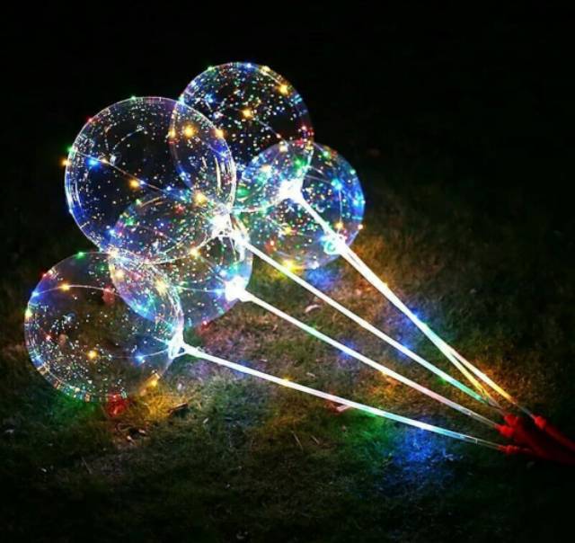 Balon PVC Transparan 24inch + Lampu Kawat LED Handheld + Stick Balon Foil Transparan 70 cm