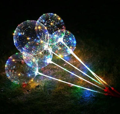 Balon PVC Transparan 24inch + Lampu Kawat LED Handheld + Stick Balon Foil Transparan 70 cm
