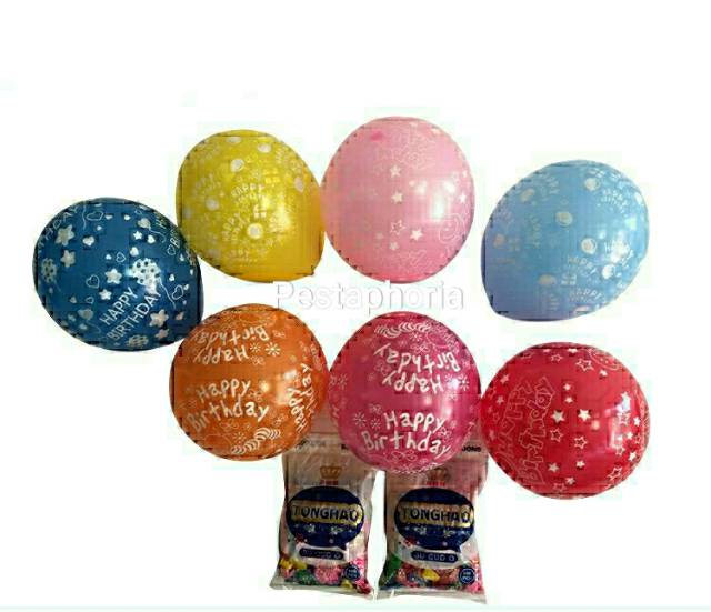 10 pcs Balon Latex / Latex Print Happy Birthday Size 12 inch