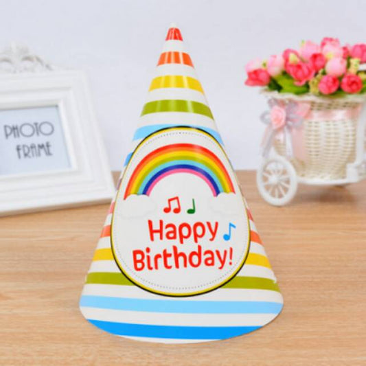 ( isi 5 pcs ) Party Hat / Topi Pesta Ulang Tahun / Ultah Motif Rainbow